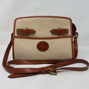 Vintage Dooney & Bourke Cream and Brown Pebbled Leather Crossbody